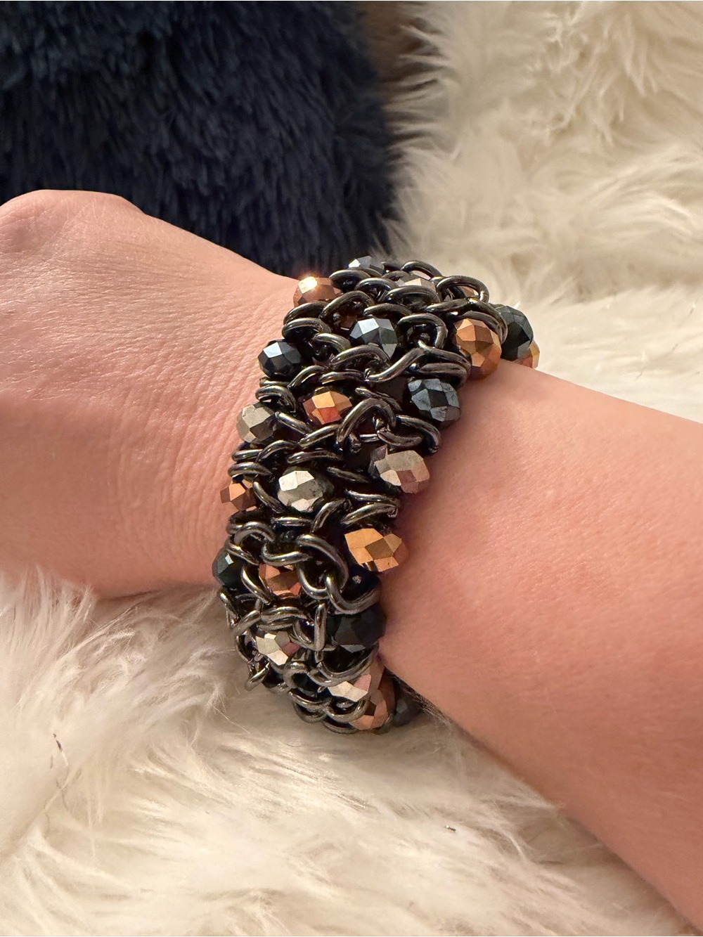 Statement Multi-Chain Beaded Bracelet in Gunmetal